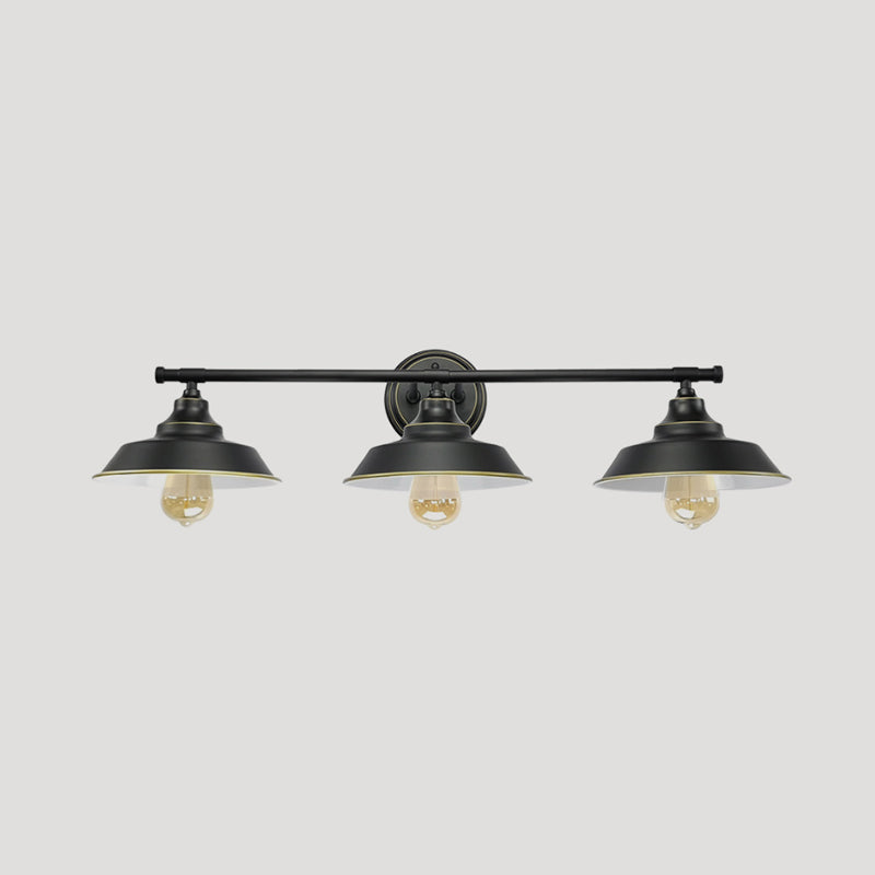 3 Lights Wall Mount Fixture with Barn Shade Metallic Retro Style Living Room Wall Lighting in Black