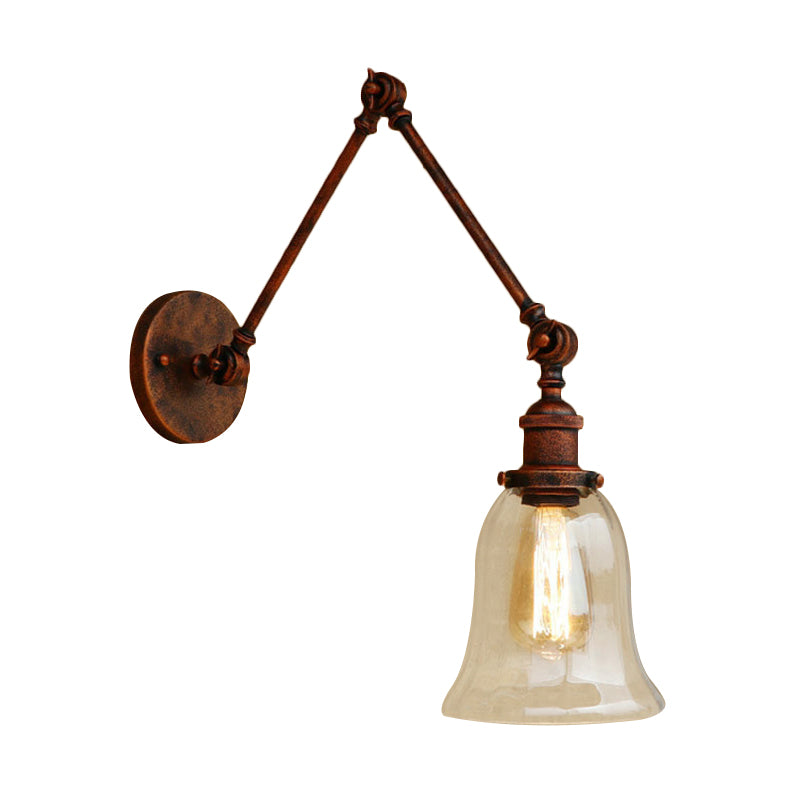 Dormitorio acampanado lámpara de luz estilo retro vidrio transparente 1 lámpara de pared de óxido ligero