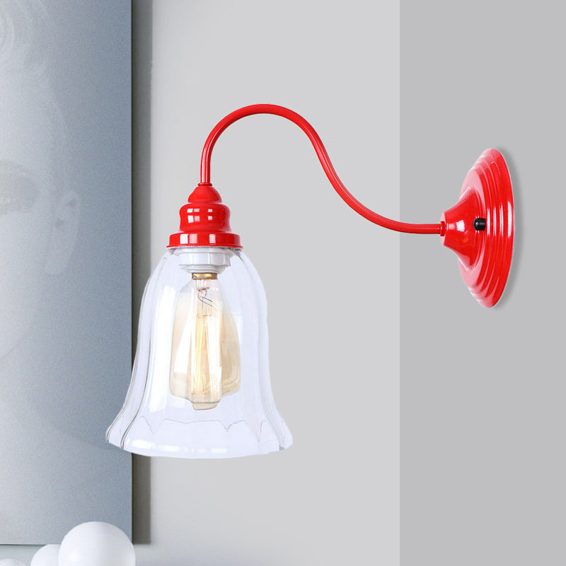 Red One Light Sconce Light Industrial Clear Clear Textured Glass Bell Lighting