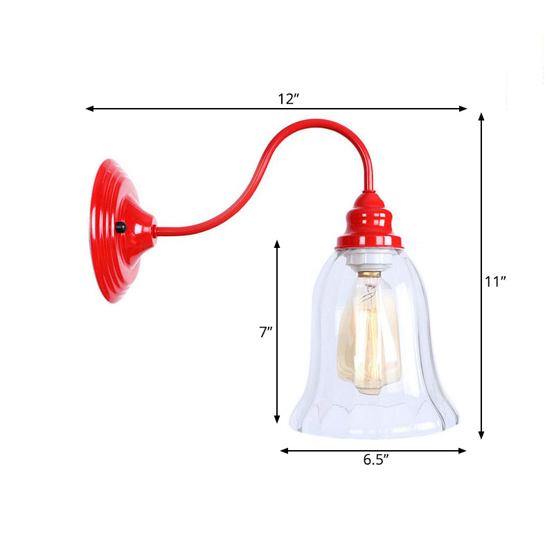 Red One Light Sconce Light Industrial Clear Clear Textured Glass Bell Lighting