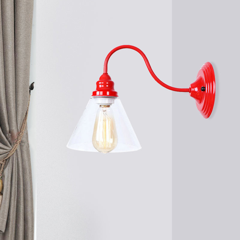 Una luce da parete bulba con centesimi in vetro trasparente in vetro industriale da letto per la camera da letto in rosso in rosso