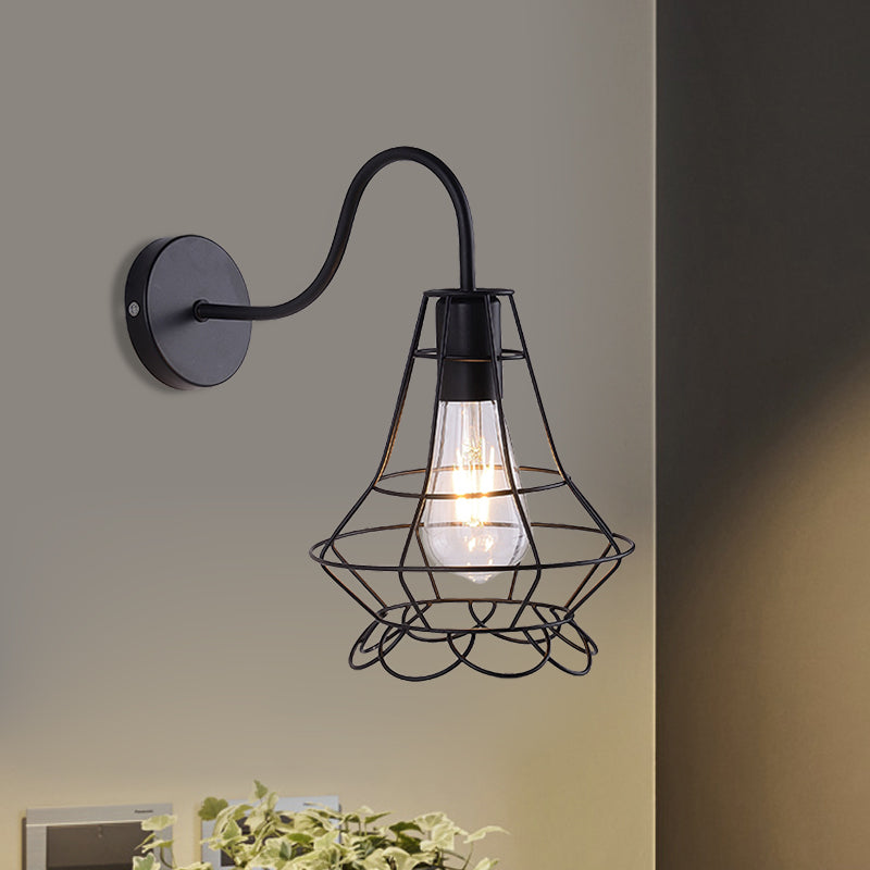 Jarrera de jarrón Luz de pared metálica de la pared Vintage 1 cabezal de la pared del restaurante Luz con brazo curvado en negro