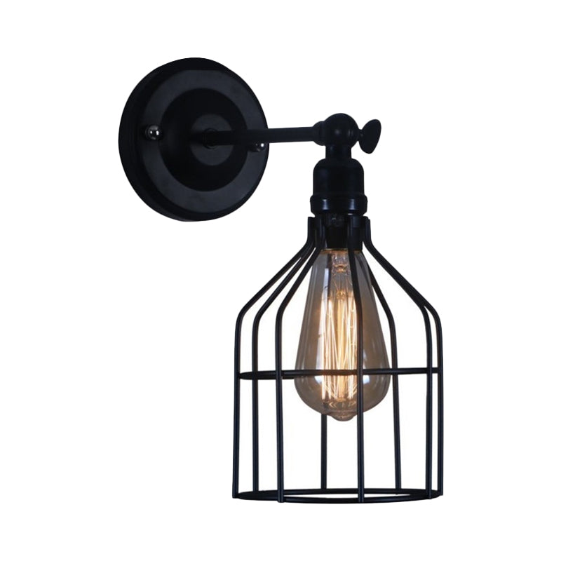 Vintage Style Birdcage Schatten Wandlampe 1 Glühbirnen Metallic Wall Montage Lamp in Schwarz für Café