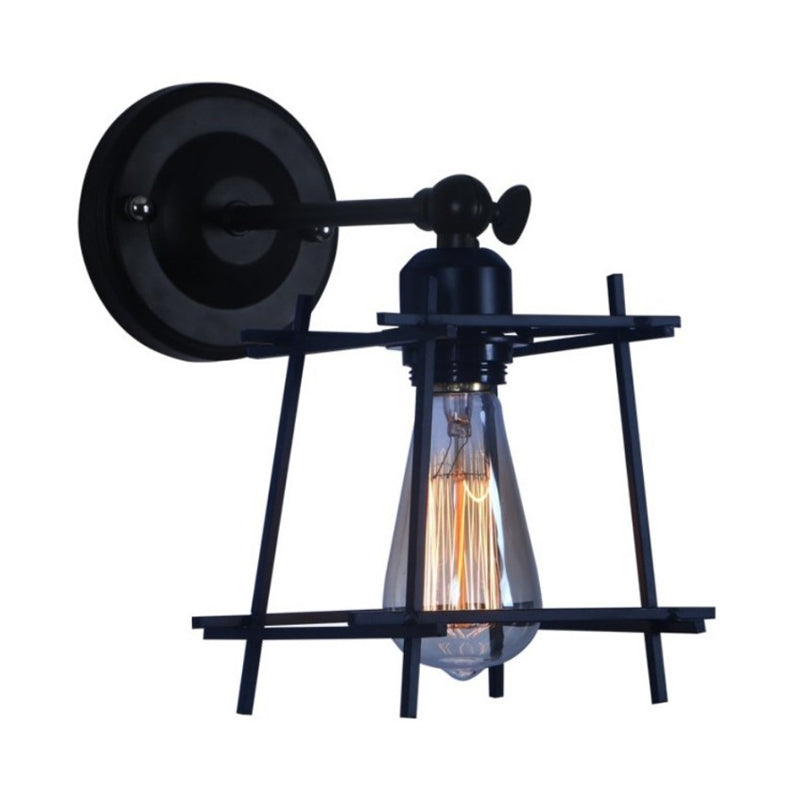 1 Kopfwandlicht Retro -Stil Kubikschatten Metall Wandleuchte mit Drahtschutz in Schwarz für Schlafzimmer
