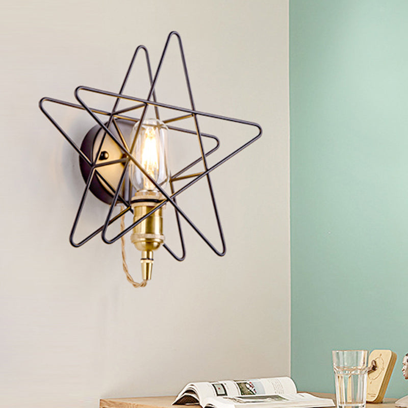 Lámpara de pared de metal con estrella en estrella estilo loft estilo 1 bulbo de la pared del dormitorio en negro/dorado