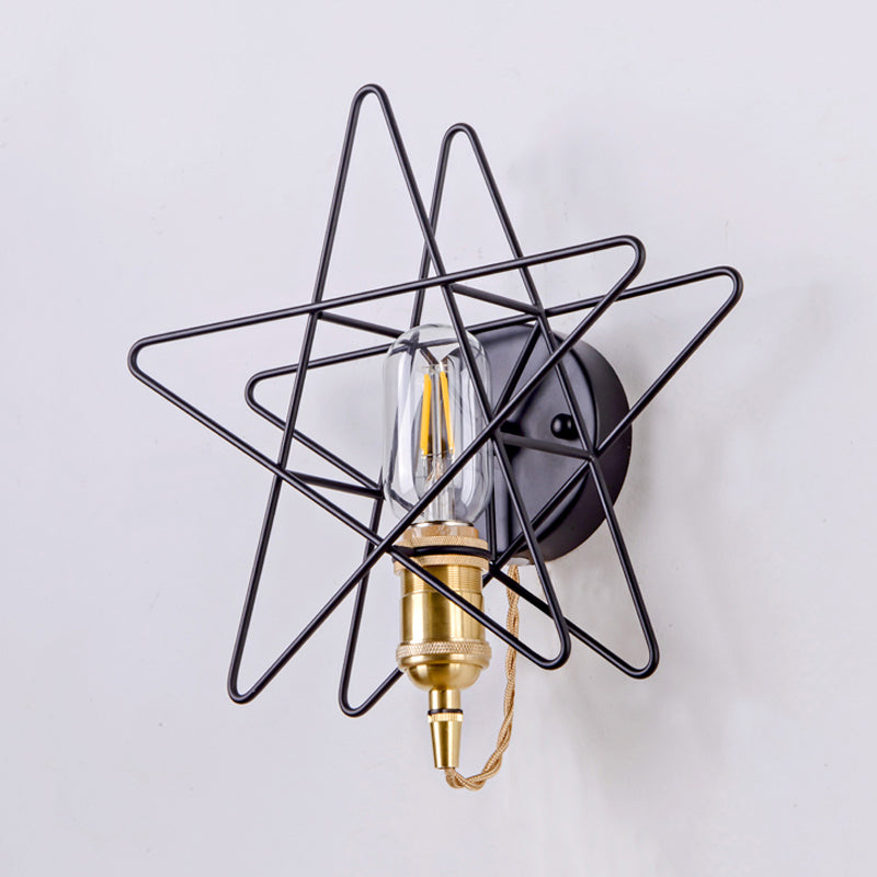 Lámpara de pared de metal con estrella en estrella estilo loft estilo 1 bulbo de la pared del dormitorio en negro/dorado