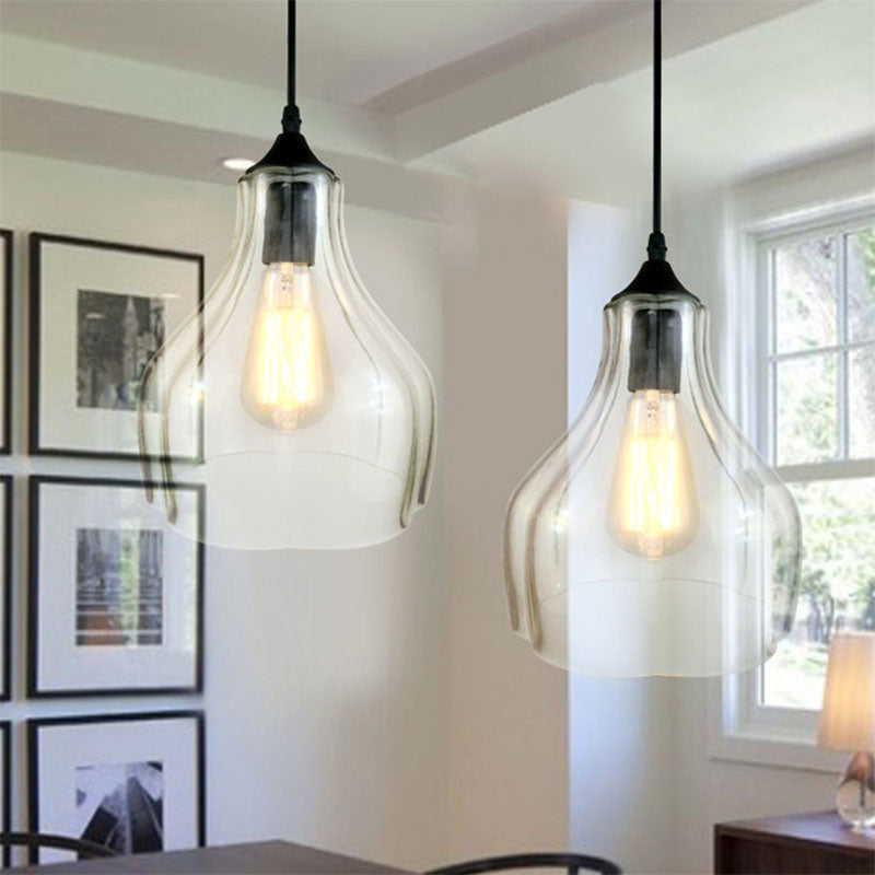 Yellow/Green/Clear Glass Gourd Suspension Pendant Contemporary 1 Light Black Hanging Lamp for Restaurant