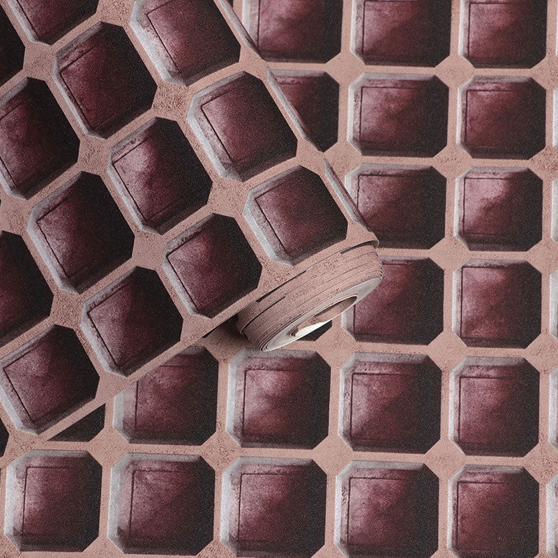 Simple Wallpaper Roll in Dark Color 3D Effect Grid Wall Covering, 33-foot x 20.5-inch