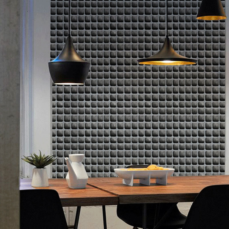 Simple Wallpaper Roll in Dark Color 3D Effect Grid Wall Covering, 33-foot x 20.5-inch