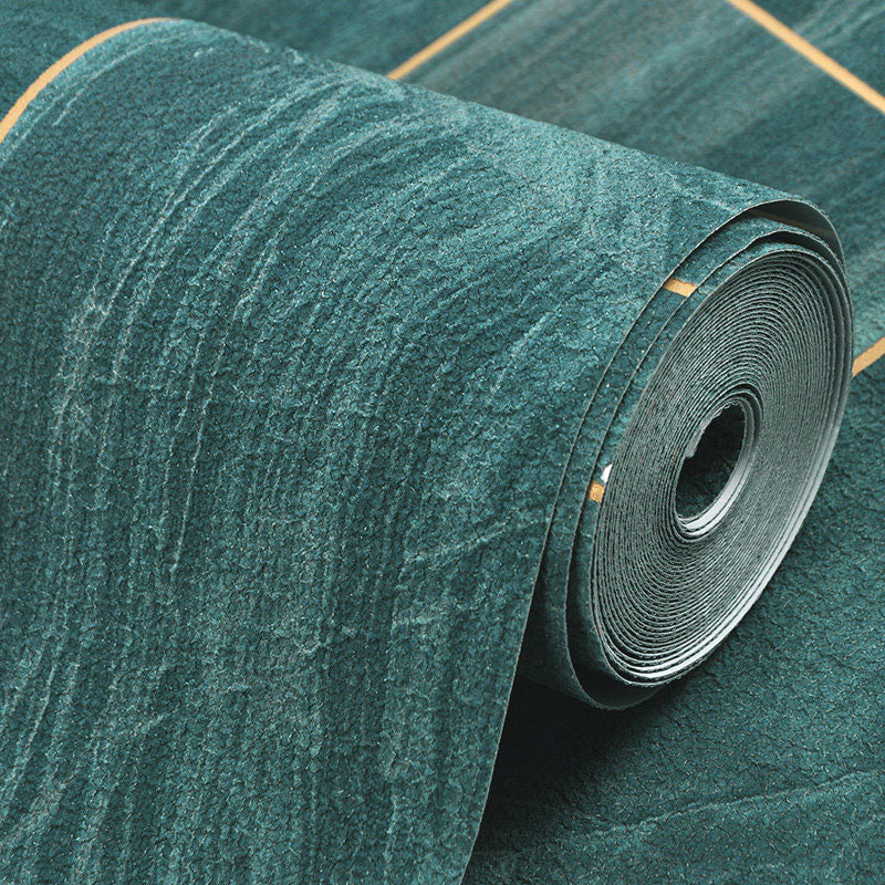 Contemporary Wallpaper Roll for Dining Room Decor with Marble Effect and Rectangle Design in Green