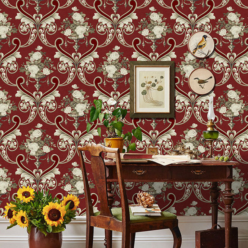Stain-Resistant Damask Design Wallpaper 33'L x 20.5"W Classic Wall Decor for Guest Room