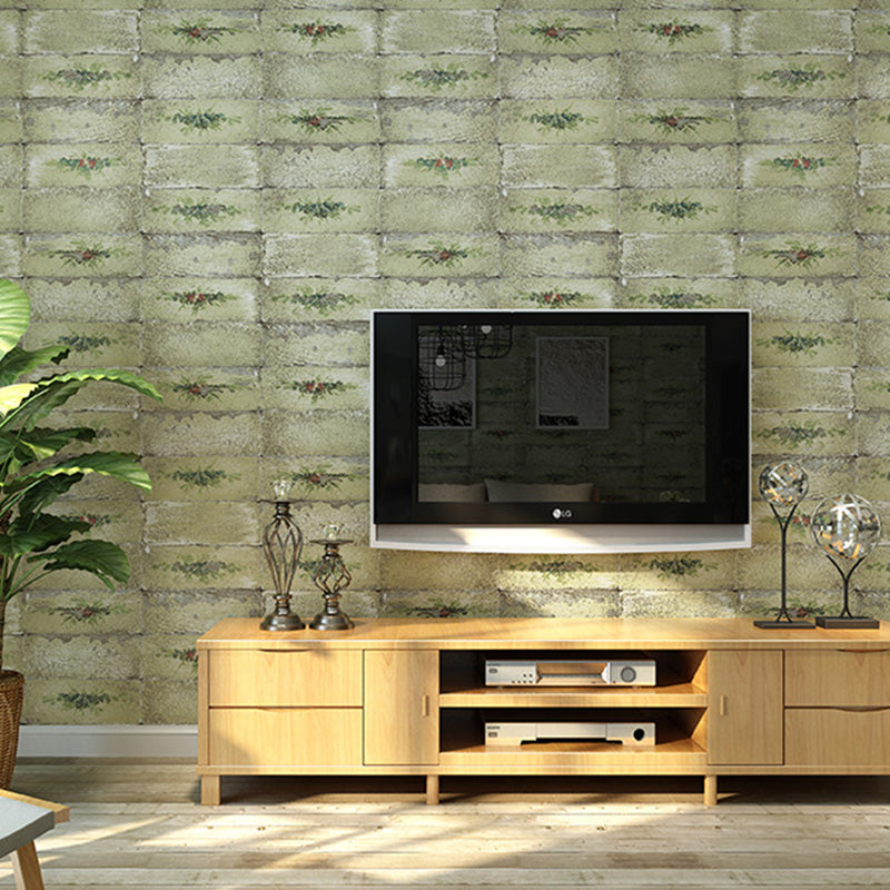 Revêtement mural effet brique pour décoration de café, papier peint Design Floral de couleur naturelle, résistant aux taches