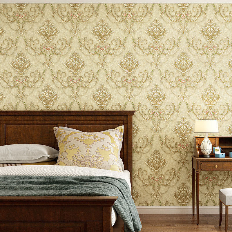 20.5" x 33' Luxury Wallpaper Roll for Accent Wall with Damask Design in Natural Color, Non-Pasted