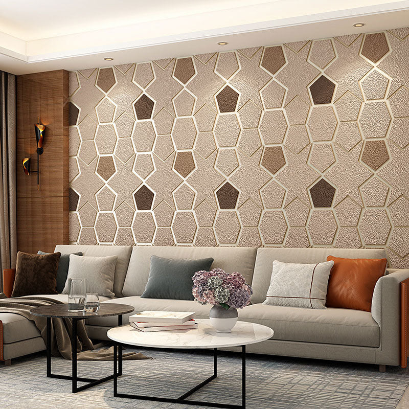 Zeitgenössische Wanddekoration in natürlichen Farben, 33 x 20,5 Zoll, Vinyltapete mit 3D-Geometrien für Badezimmer