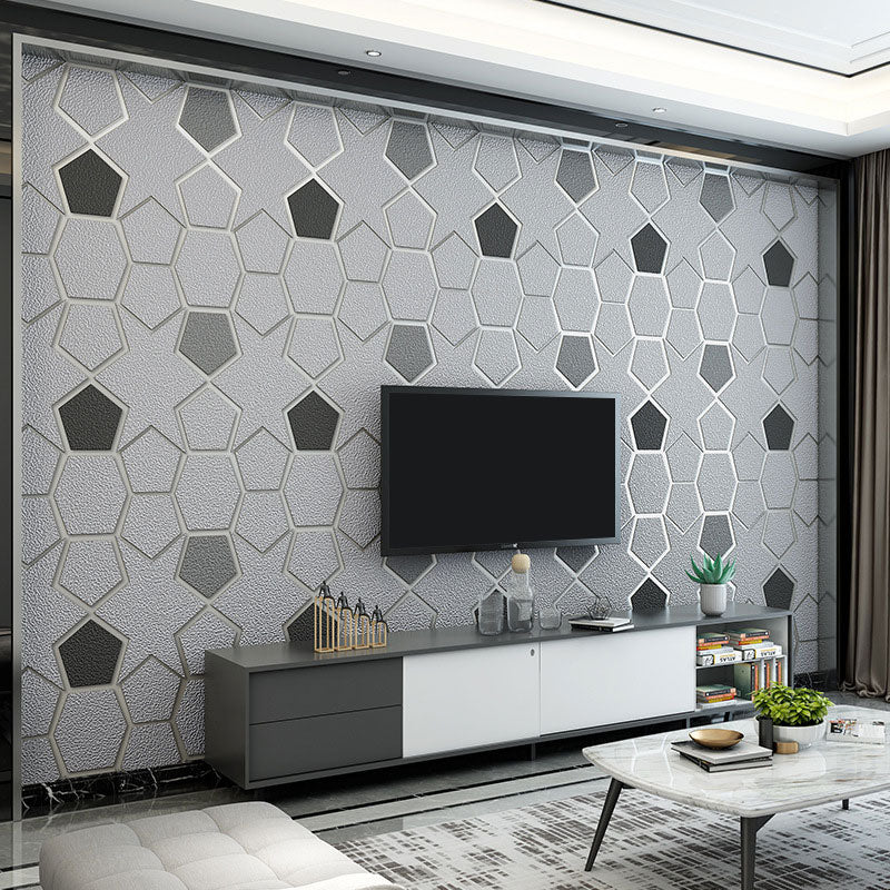 Zeitgenössische Wanddekoration in natürlichen Farben, 33 x 20,5 Zoll, Vinyltapete mit 3D-Geometrien für Badezimmer