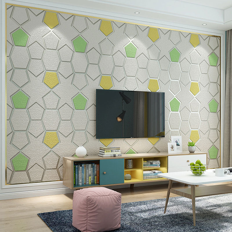 Zeitgenössische Wanddekoration in natürlichen Farben, 33 x 20,5 Zoll, Vinyltapete mit 3D-Geometrien für Badezimmer