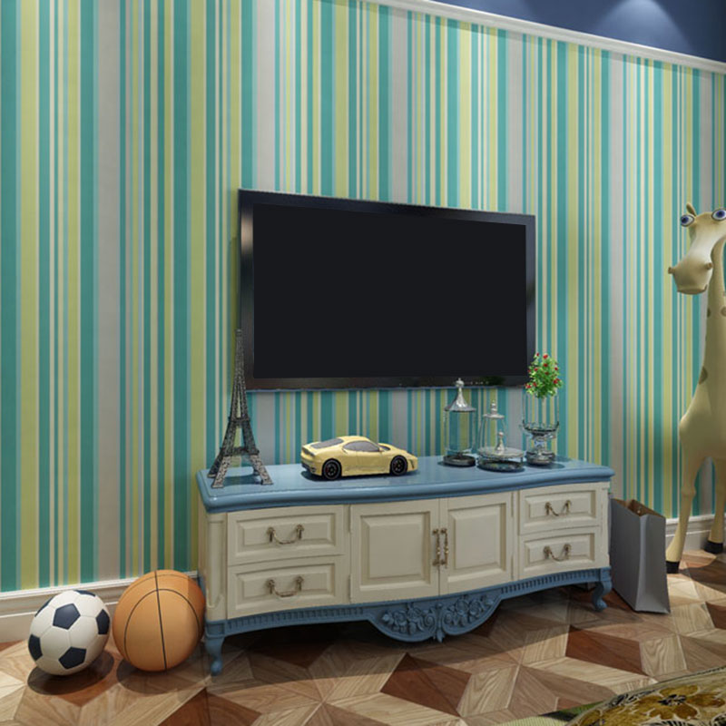 Latitudinal Stripe Wall Art for Children's Bedroom Rainbow Wallpaper Roll, Stain-Resistant