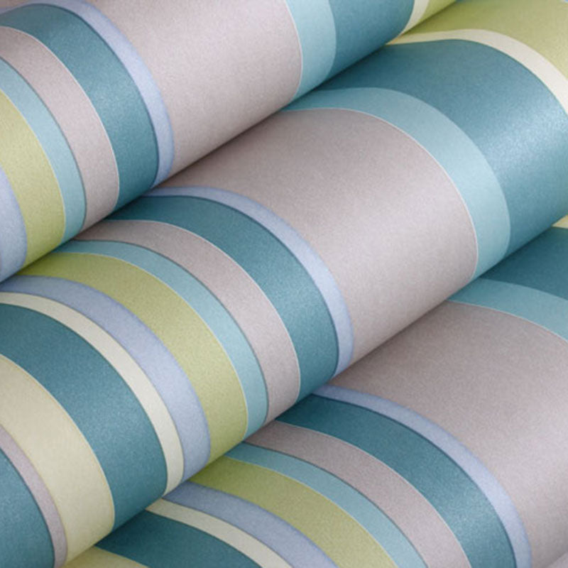 Latitudinal Stripe Wall Art for Children's Bedroom Rainbow Wallpaper Roll, Stain-Resistant