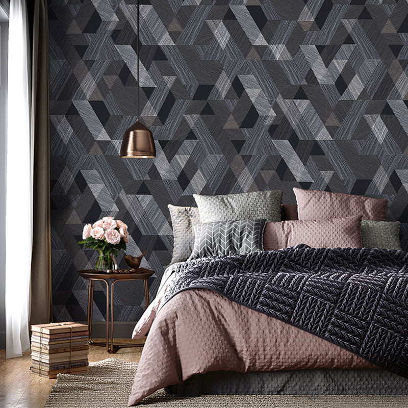 Stain-Resistant Geometries Wall Art Non-Woven Fabric Wallpaper in Dark Color for Accent Wall