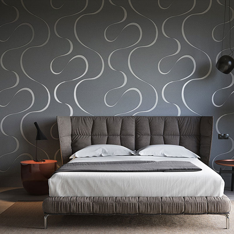 Simple Waving Lines Wall Art fin Neutral Color Guest Room Wallpaper Roll, 33' by 20.5"