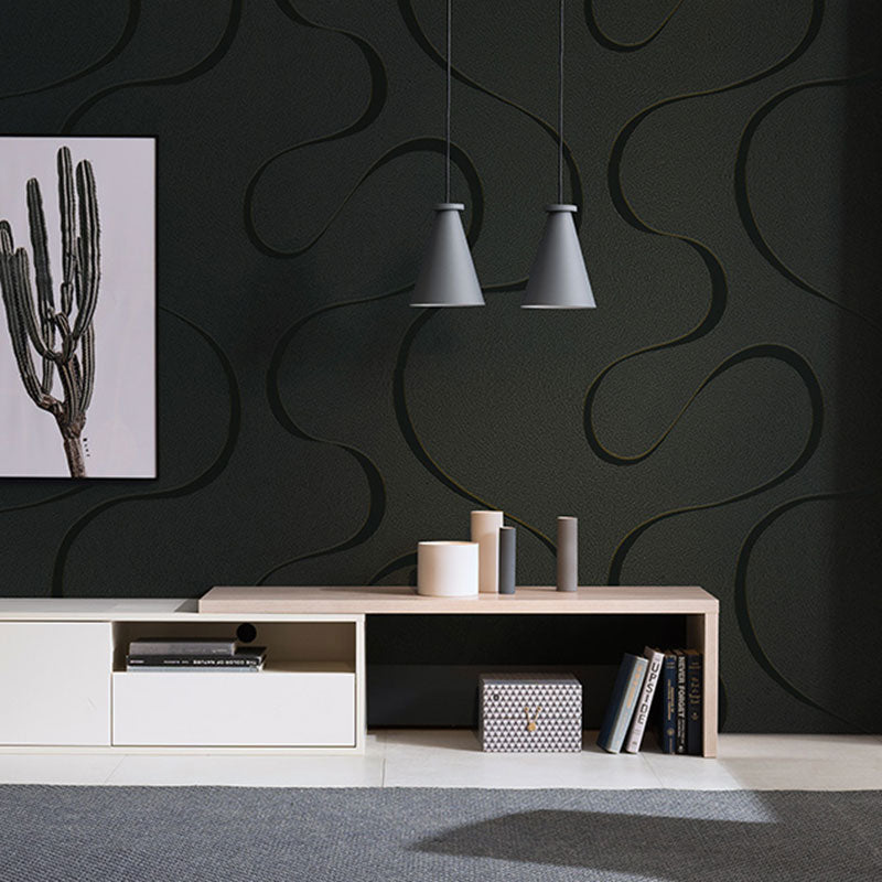 Simple Waving Lines Wall Art fin Neutral Color Guest Room Wallpaper Roll, 33' by 20.5"