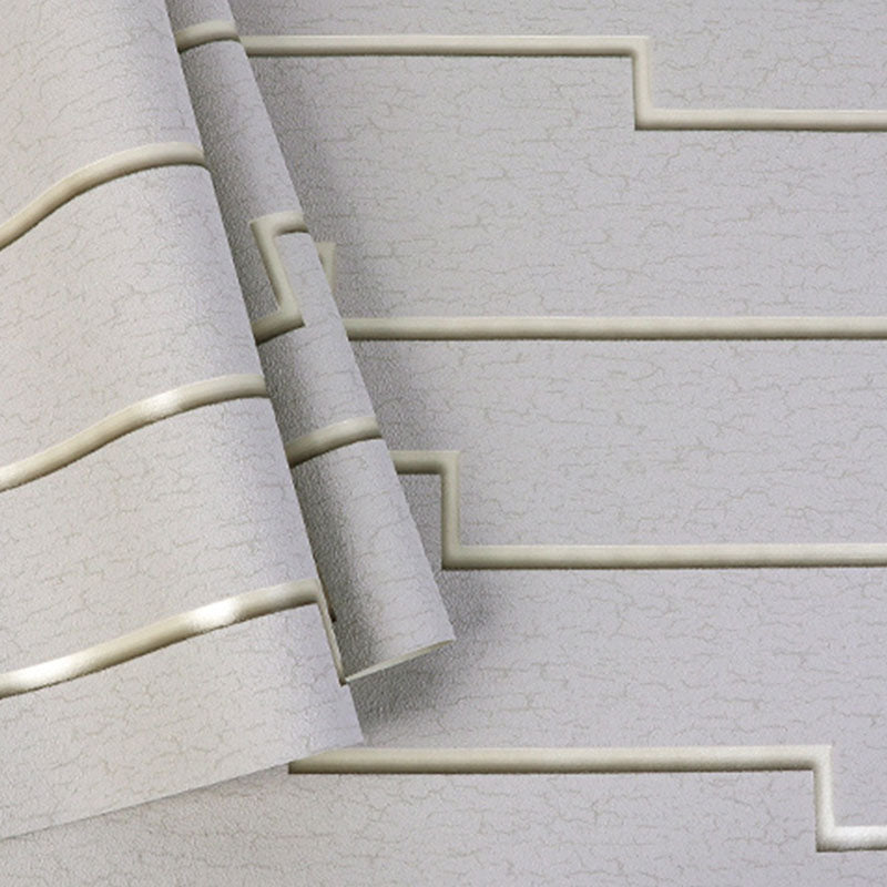 Lines Wallpaper Roll for Guest Room Decor Flock Surface Wall Decor in Pastel Color, Stain-Resistant