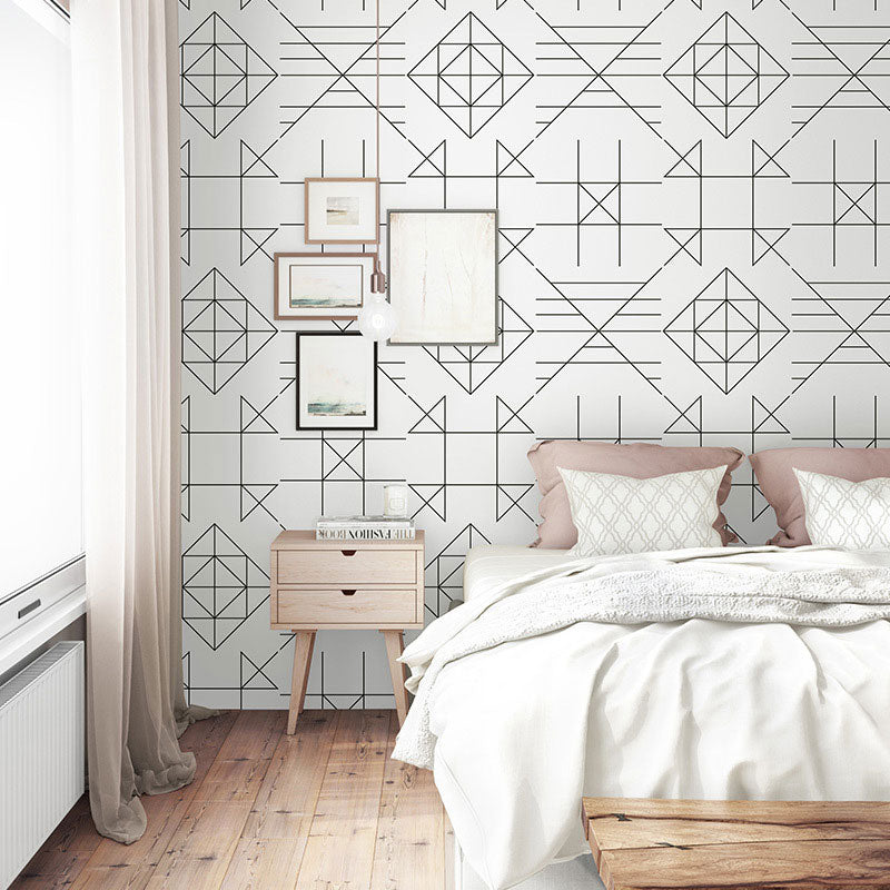 Contemporary Color Block Wall Art in Black and White Coffee Shop Wallpaper, 20.5 in x 33 ft