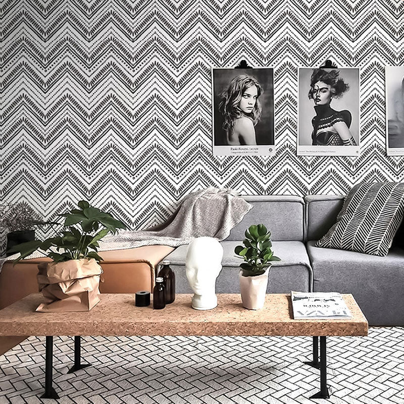 Waving Lines Wallpaper Roll for Living Room Decor in Black and White, Easy to Remove, 29.1 sq ft.