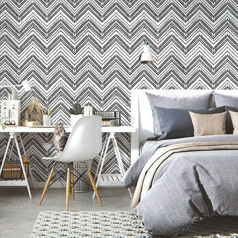 Waving Lines Wallpaper Roll for Living Room Decor in Black and White, Easy to Remove, 29.1 sq ft.