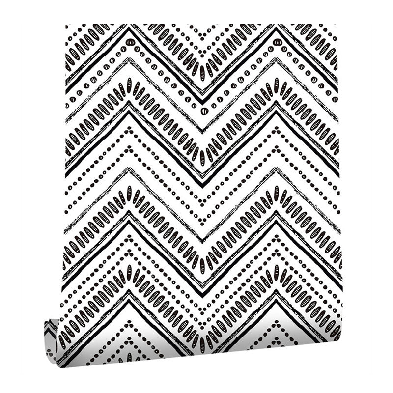 Waving Lines Wallpaper Roll for Living Room Decor in Black and White, Easy to Remove, 29.1 sq ft.