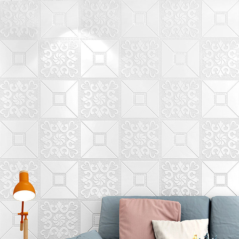 Minimalist Wall Art in Plain White Square and Flower Wallpaper, Non-Pasted, 57.1 sq ft.