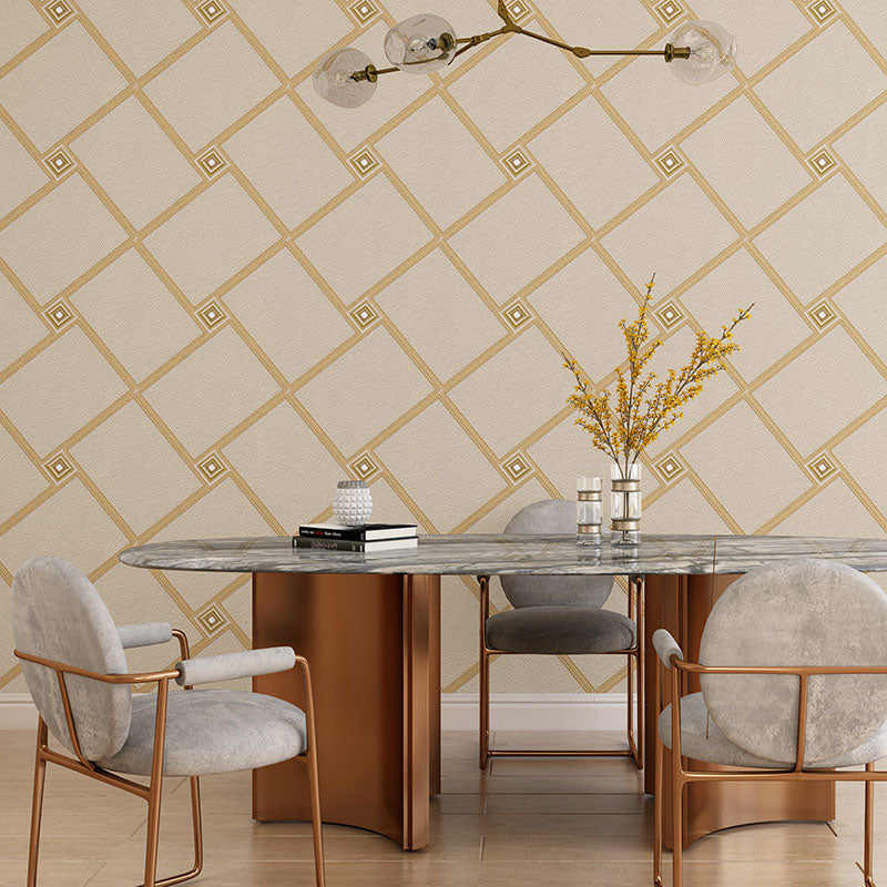 Nordic Geometries Flock Wall Art in Natural Color Coffee Shop Wallpaper, 33' x 20.5", Non-Pasted