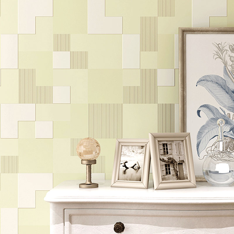 Yellow and White Square Wallpaper Water-Resistant Wall Covering for Accent Wall, Non-Pasted