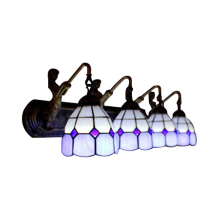 Mediterranean Grid Patterned Sconce Light 4 Heads Blue Glass Wall Mounted Light Fixture