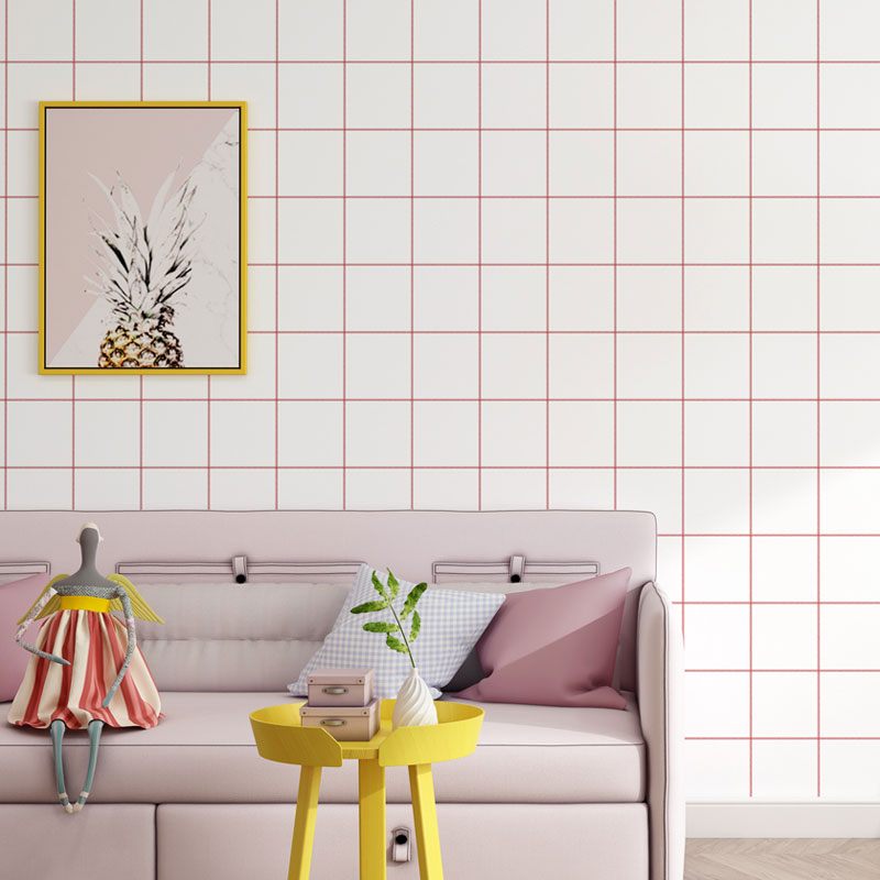 Lattice Wall Decor for Girl's Bedroom Square Wallpaper Roll in Soft Pink, Water-Resistant