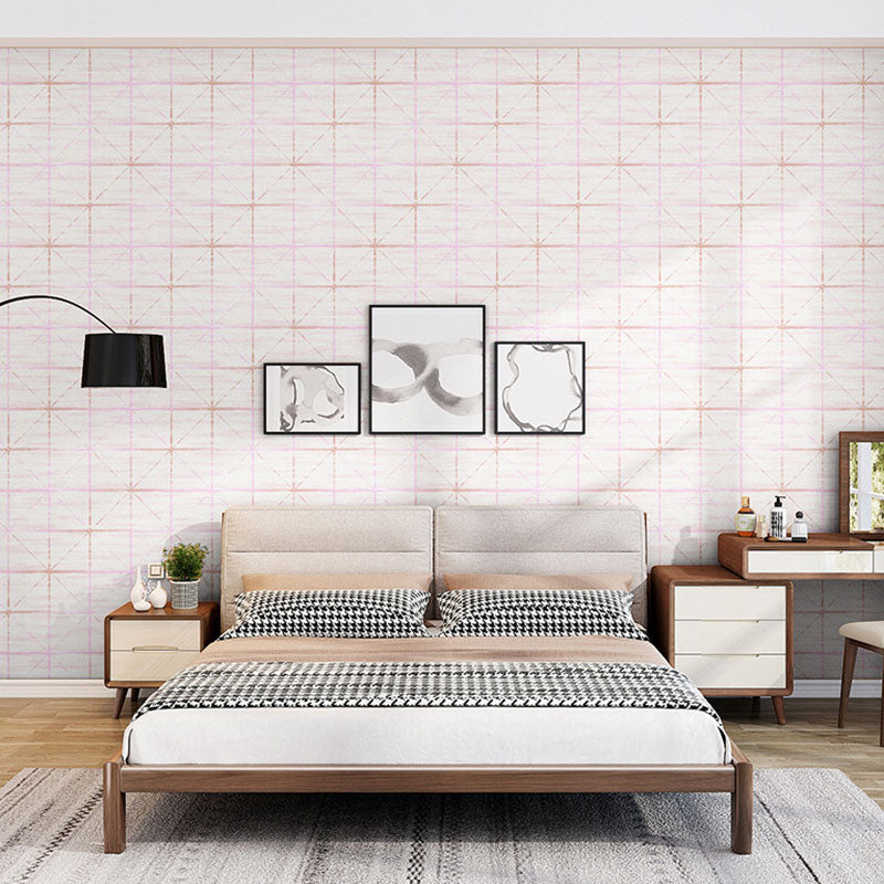 Contemporary Square Wall Art in Natural Color Grid Wallpaper, Non-Pasted, 20.5"W x 33'L