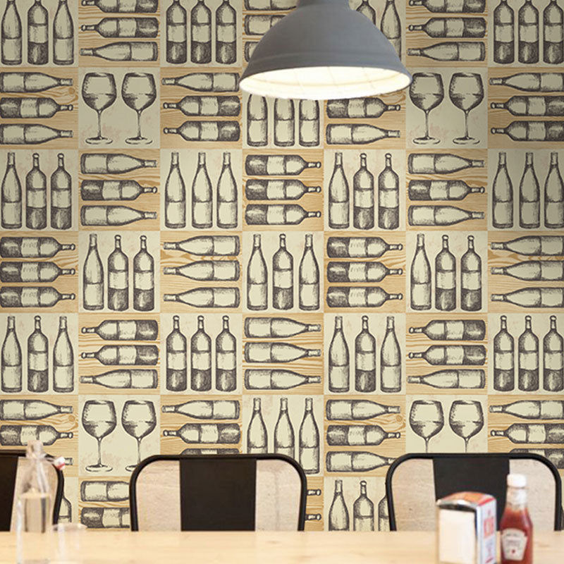 Wine Bottles Wallpaper Roll for Coffee Shop Decor in Natural Color, 20.5"W x 33'L