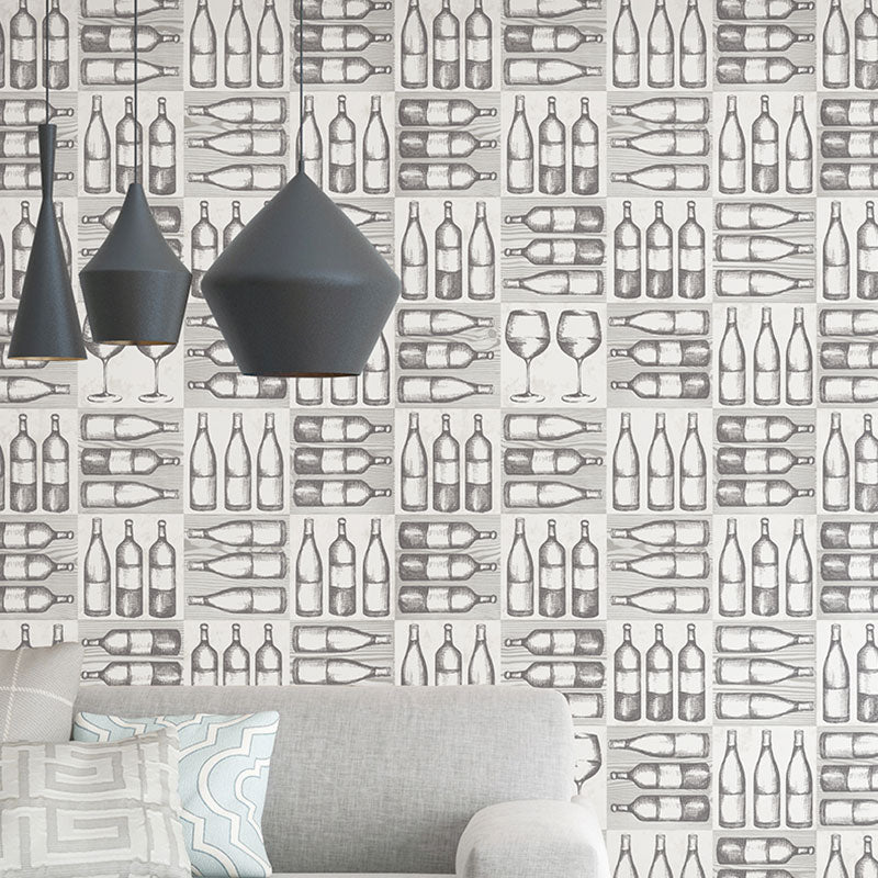 Wine Bottles Wallpaper Roll for Coffee Shop Decor in Natural Color, 20.5"W x 33'L