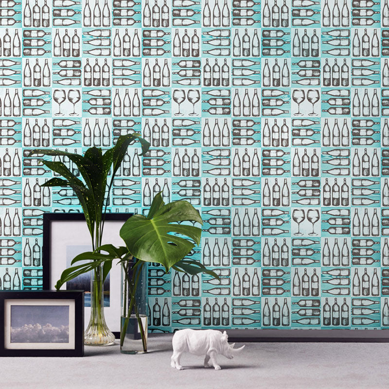 Wine Bottles Wallpaper Roll for Coffee Shop Decor in Natural Color, 20.5"W x 33'L