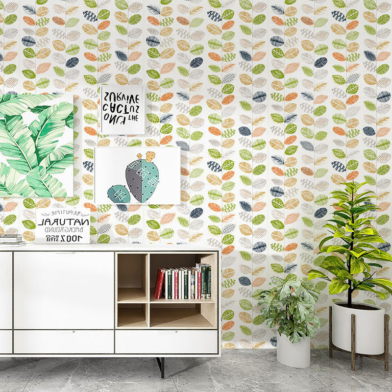 Waterproof Leaves Wall Decor Non-Woven Textured Simple Wallpaper Roll for Kids, Peel and Stick