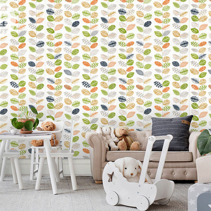 Waterproof Leaves Wall Decor Non-Woven Textured Simple Wallpaper Roll for Kids, Peel and Stick
