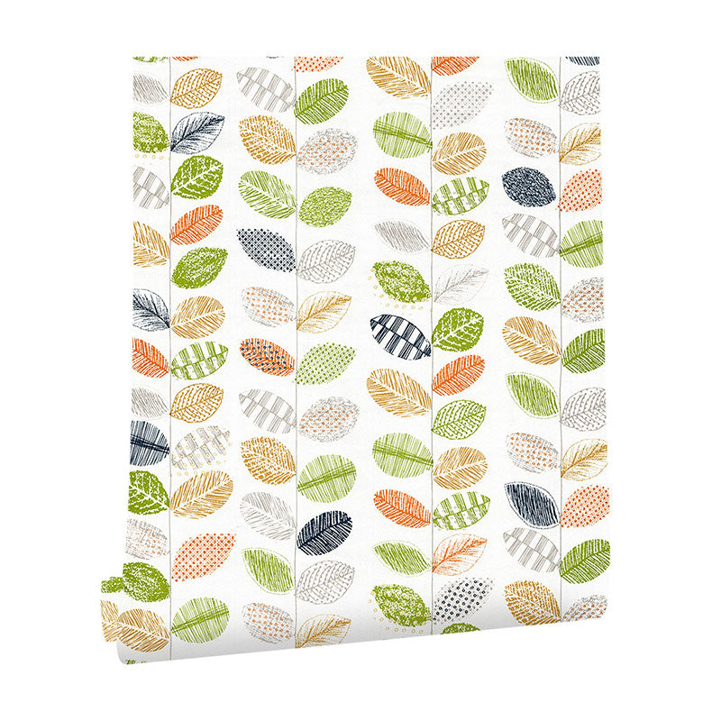 Waterproof Leaves Wall Decor Non-Woven Textured Simple Wallpaper Roll for Kids, Peel and Stick
