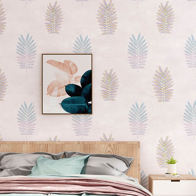 Contemporary Wall Art in Pastel Color Leaves Wallpaper Roll, Non-Pasted, 20.5 in x 31 ft