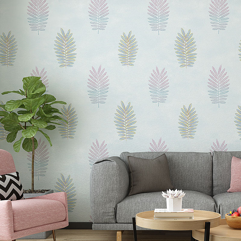 Contemporary Wall Art in Pastel Color Leaves Wallpaper Roll, Non-Pasted, 20.5 in x 31 ft
