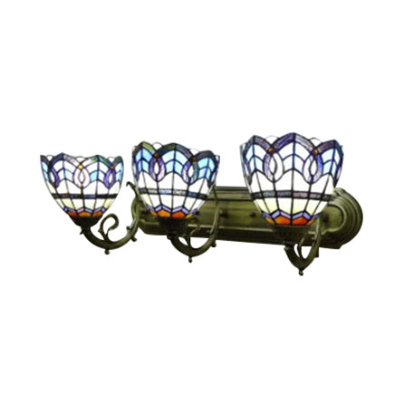 Tiffany Baroque Designed Wall Light 3 Lights Stained Glass Wall Sconce in Blue for Study Room