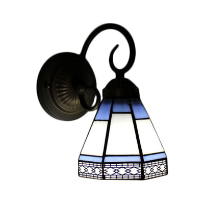 Pyramid Cafe Restaurant Wall Light Stained Glass 1 Head Tiffany Traditional Sconce Light in Blue