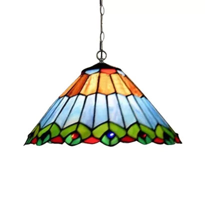 Kitchen Pendant Lights Stained Glass with Adjustable Chains Tiffany Cone Ceiling Fixture