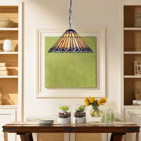 Kitchen Pendant Lights Stained Glass with Adjustable Chains Tiffany Cone Ceiling Fixture