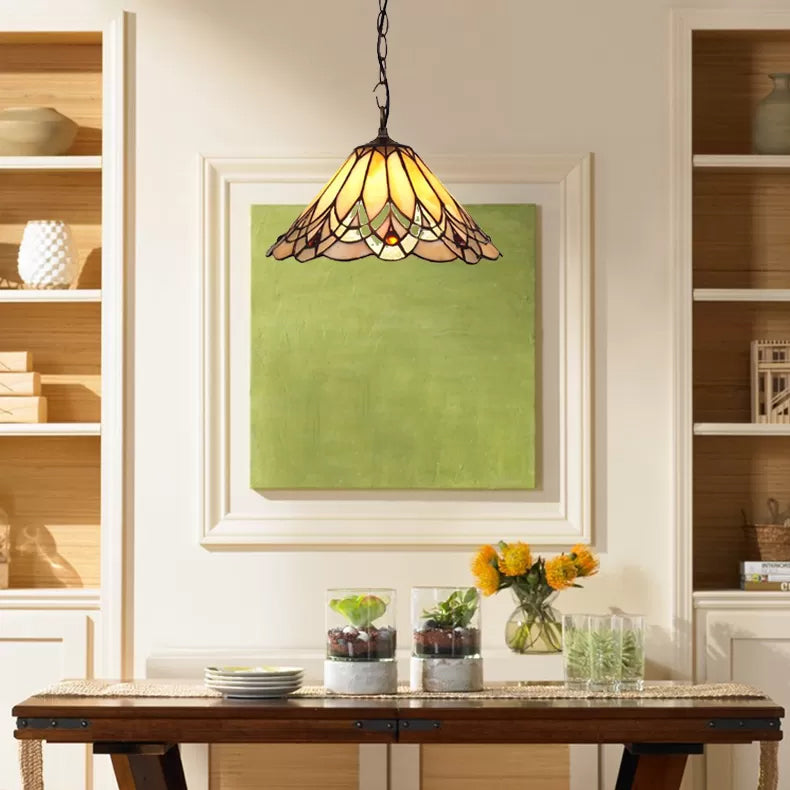Kitchen Pendant Lights Stained Glass with Adjustable Chains Tiffany Cone Ceiling Fixture