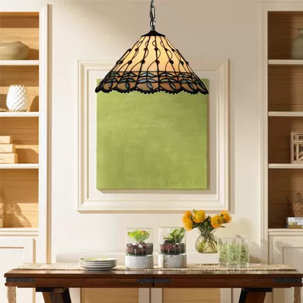 Kitchen Pendant Lights Stained Glass with Adjustable Chains Tiffany Cone Ceiling Fixture